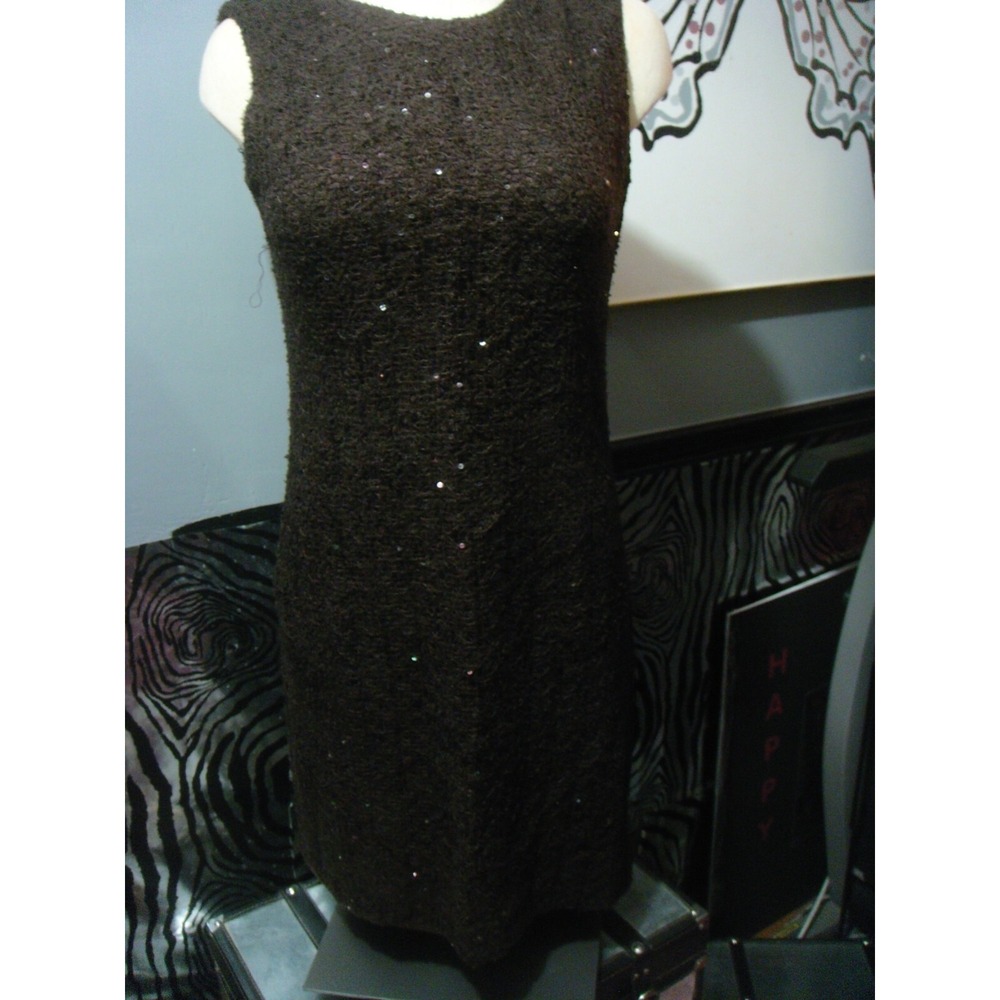 Mario‎ Balthazar sleeveless lined dress size 6 brown with sequin USA made